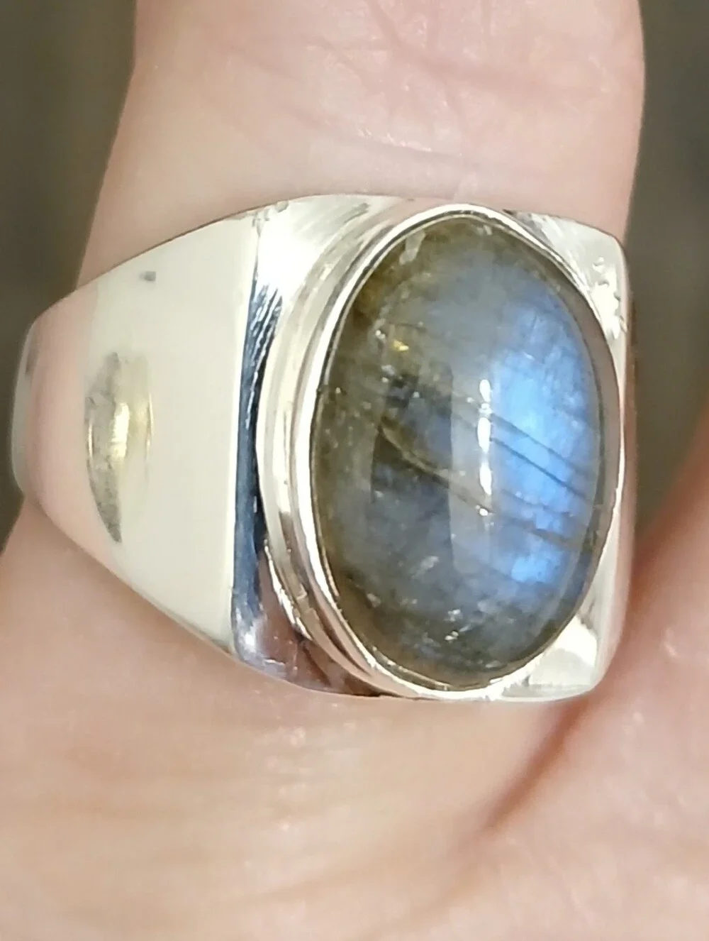 New Men's Labradorite 925 Silver Ring.
